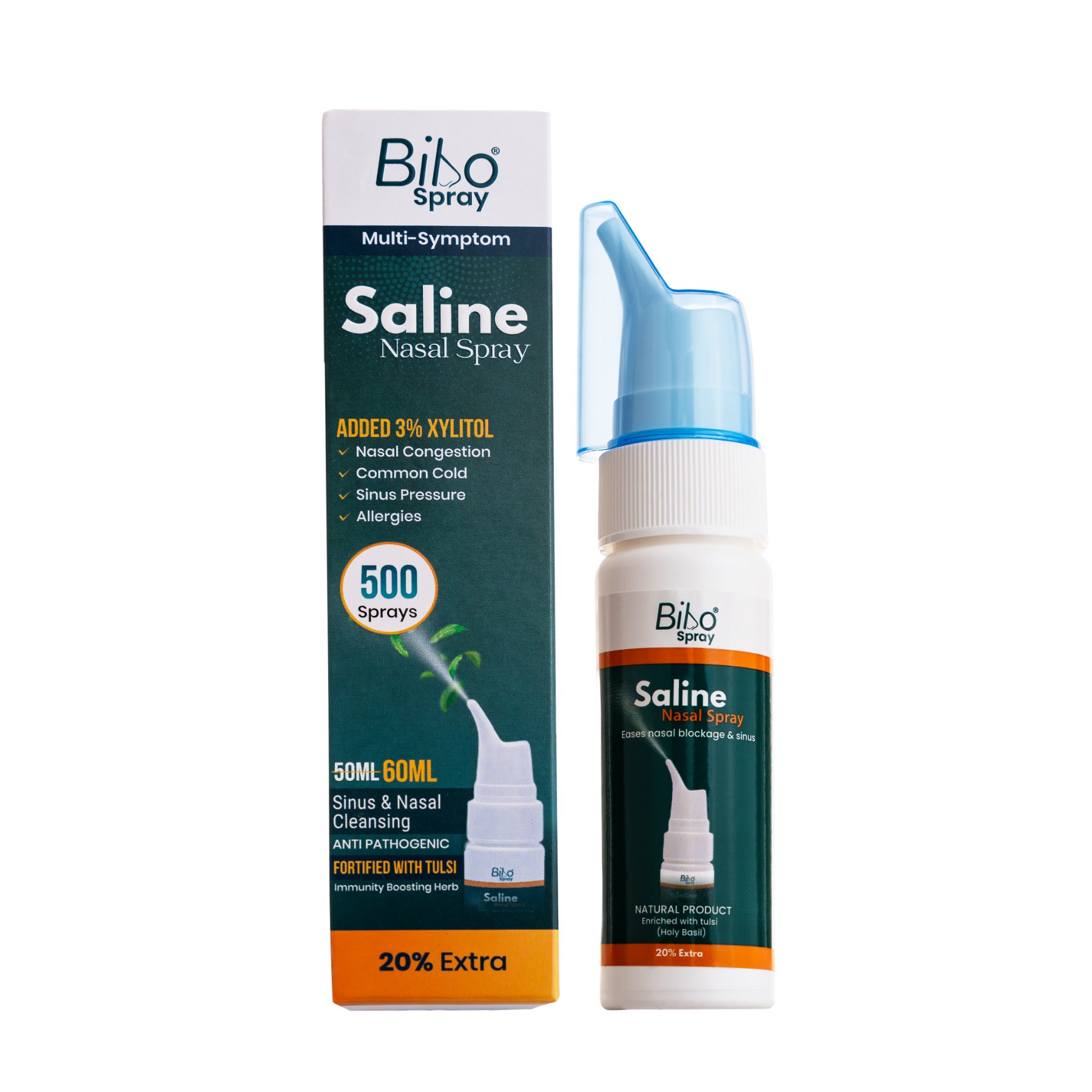 Bibo Saline Nasal Spray with Tulsi & 3% Xylitol - 60 ml Image 1